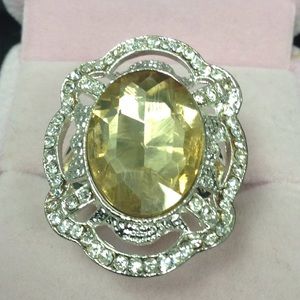 Citrine, zirconia, & silver ring Sz 8.5